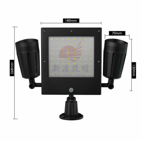 新款太阳能灯led人体感应壁灯双头投射灯户外防水庭院新农村路灯白底实物图