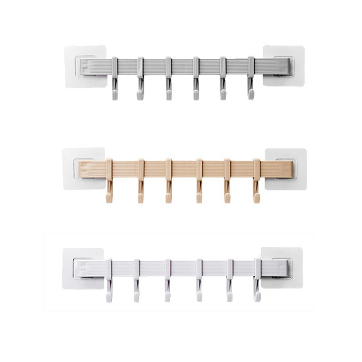 新款6连无痕挂钩 厨房浴室吸壁式塑料六排钩 卫生间门后黏钩挂钩产品图