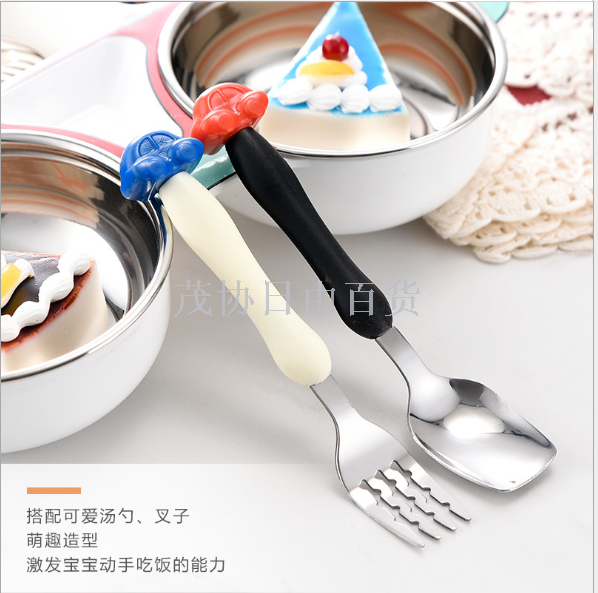304 stainless steel children's car dinner plate, fork, spoon, compartment bowl three-piece set gift box, car dealership 4S store gift Item Picture