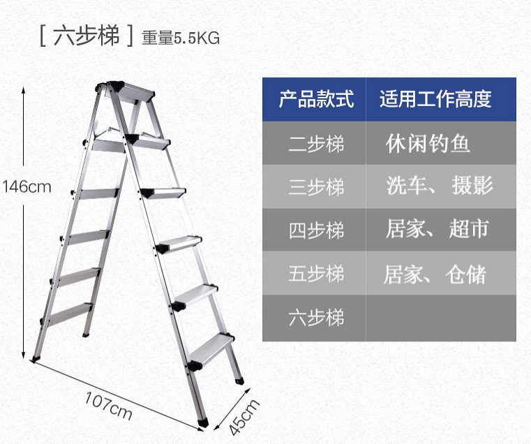 梯子人字梯加厚铝合金家用折叠多功能楼梯室内外移动便携工程梯凳详情图4