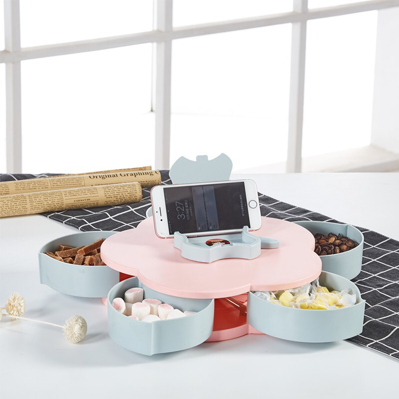 创意旋转糖果盒 花漾果盒 分格花型果盘 家用干果盒