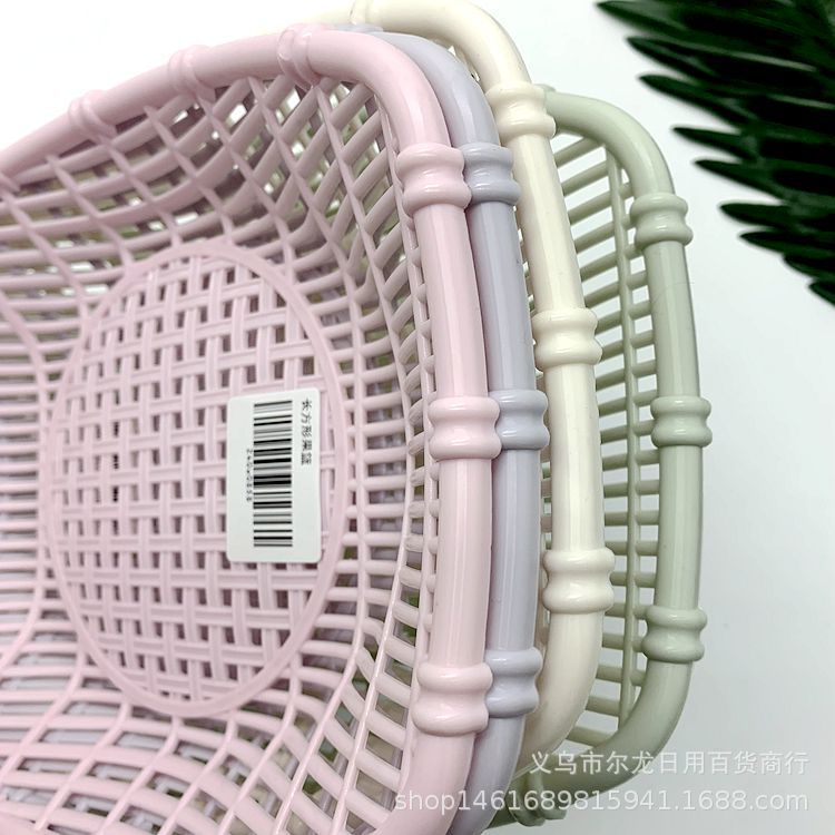 桌面收纳篮家用水果收纳筐办公室整理置物蓝 仿藤编制塑料收纳盒细节图