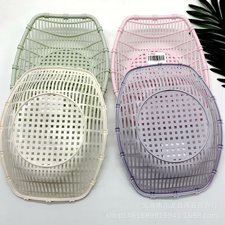 桌面收纳篮家用水果收纳筐办公室整理置物蓝 仿藤编制塑料收纳盒产品图
