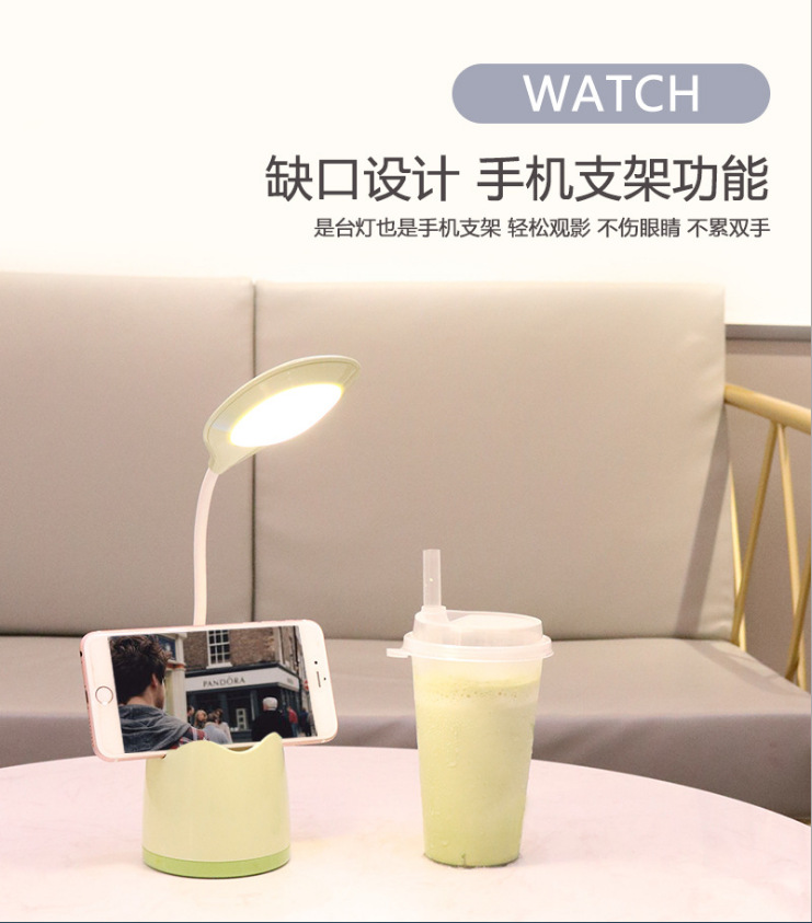 LED化妆补光镜台灯笔筒USB充电护眼看书灯多功能收纳宿舍写字台灯产品图