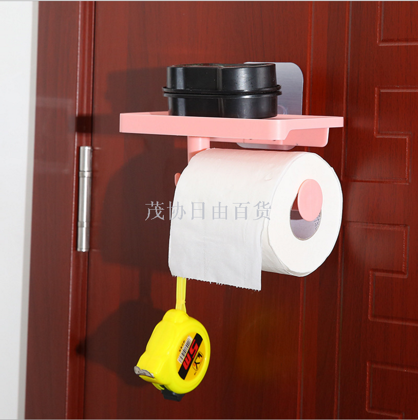Creative seamless adhesive multi-functional paper towel holder Roll tray tray with toilet paper holder with hook