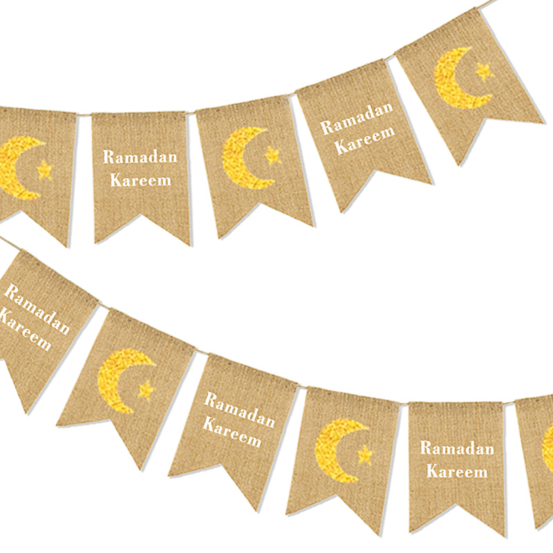 Muslim Decoration For Ramadan Ramadan Kareem Moon Stars Linen Dovetail Flag Item Picture
