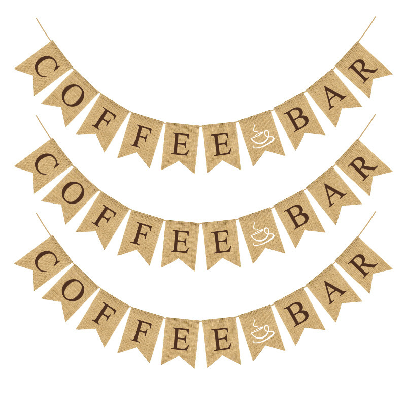 厂家直销 欧美朋友聚会 家居派对装饰拉花 COFFEEBAR 麻布燕尾旗白底实物图
