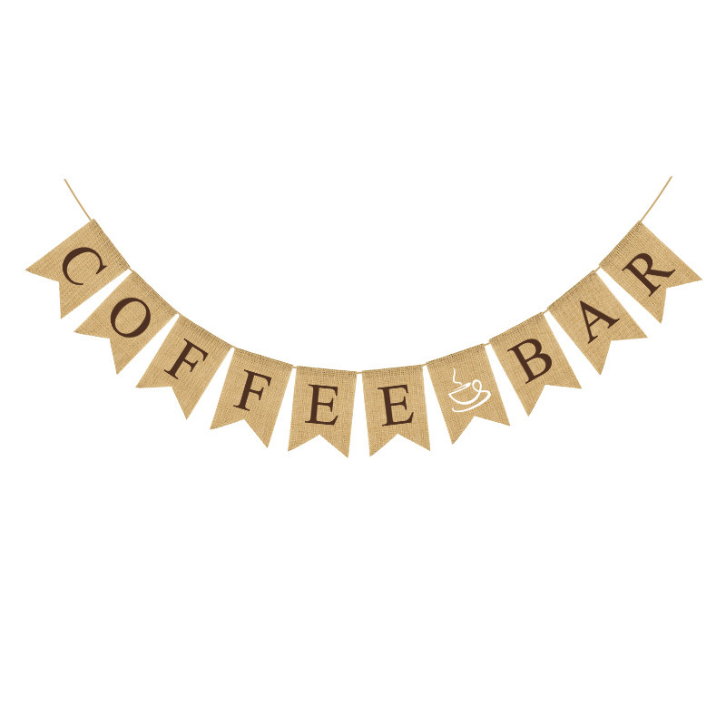 厂家直销 欧美朋友聚会 家居派对装饰拉花 COFFEEBAR 麻布燕尾旗产品图