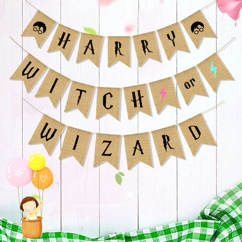 卡通哈利波特主题派对装饰用品 HAPPY WITCH OR WIZARD 燕尾旗细节图