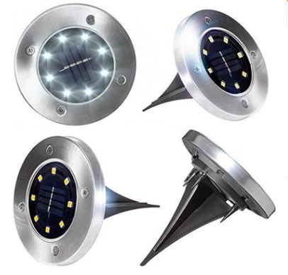 Cross-border hot selling 8LED round solar buried lamp intelligent light control outdoor garden grass landscape lamp