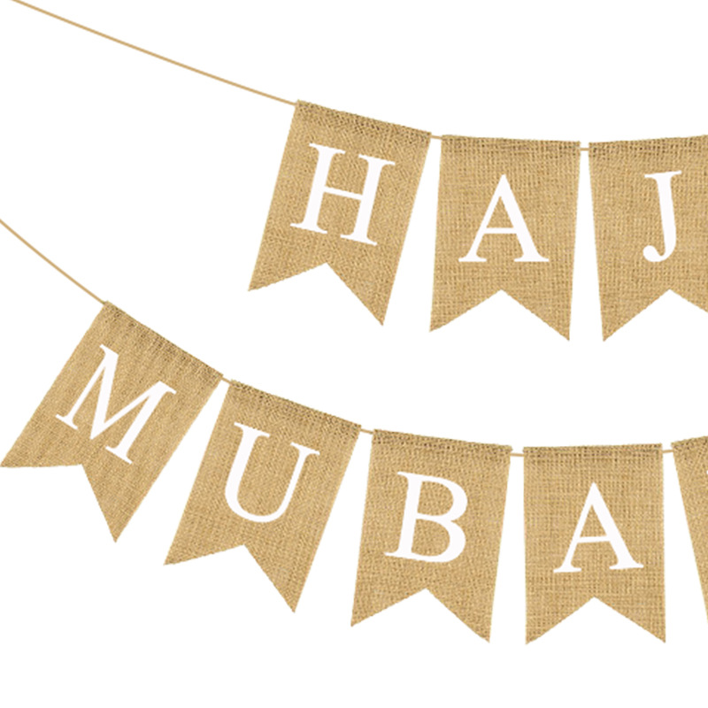 Muslim Decoration For Ramadan Pulling Flag For Eid Al-Fitr Hajj Mubarak Linen Dovetail Flag details Picture
