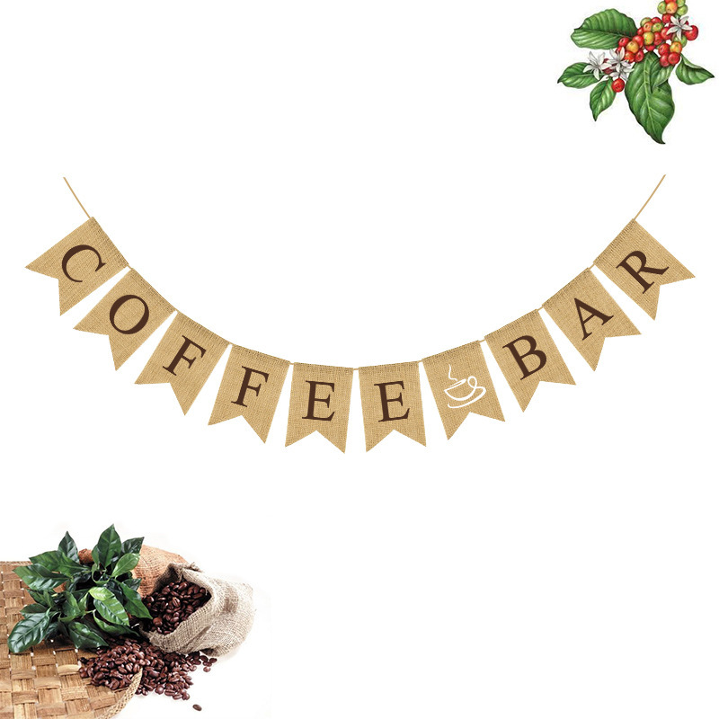 厂家直销 欧美朋友聚会 家居派对装饰拉花 COFFEEBAR 麻布燕尾旗
