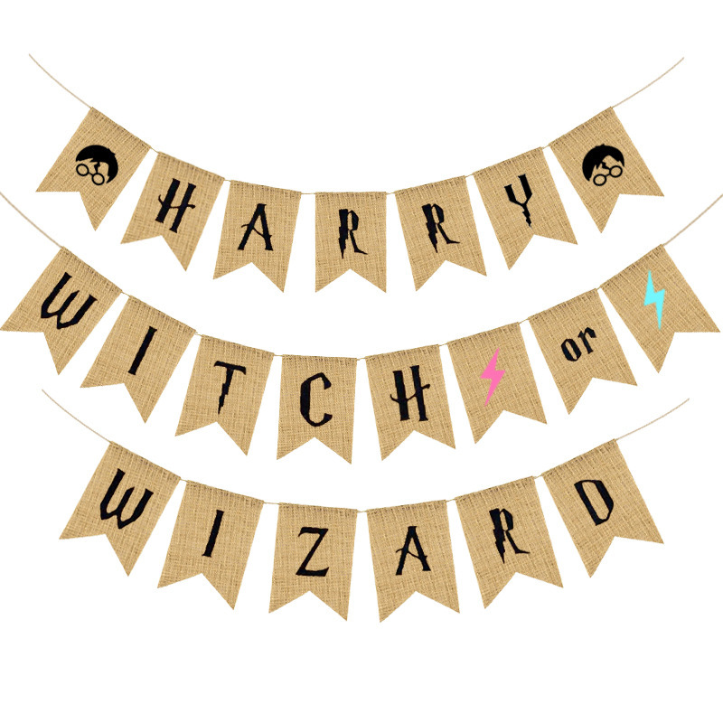 卡通哈利波特主题派对装饰用品 HAPPY WITCH OR WIZARD 燕尾旗产品图