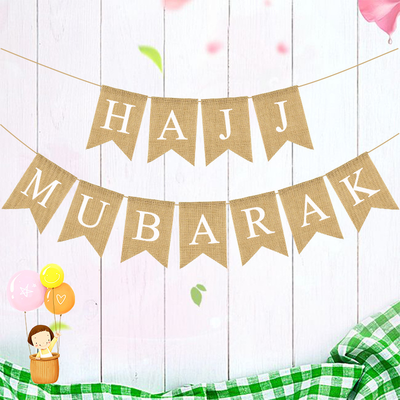 Muslim Decoration For Ramadan Pulling Flag For Eid Al-Fitr Hajj Mubarak Linen Dovetail Flag Item Picture