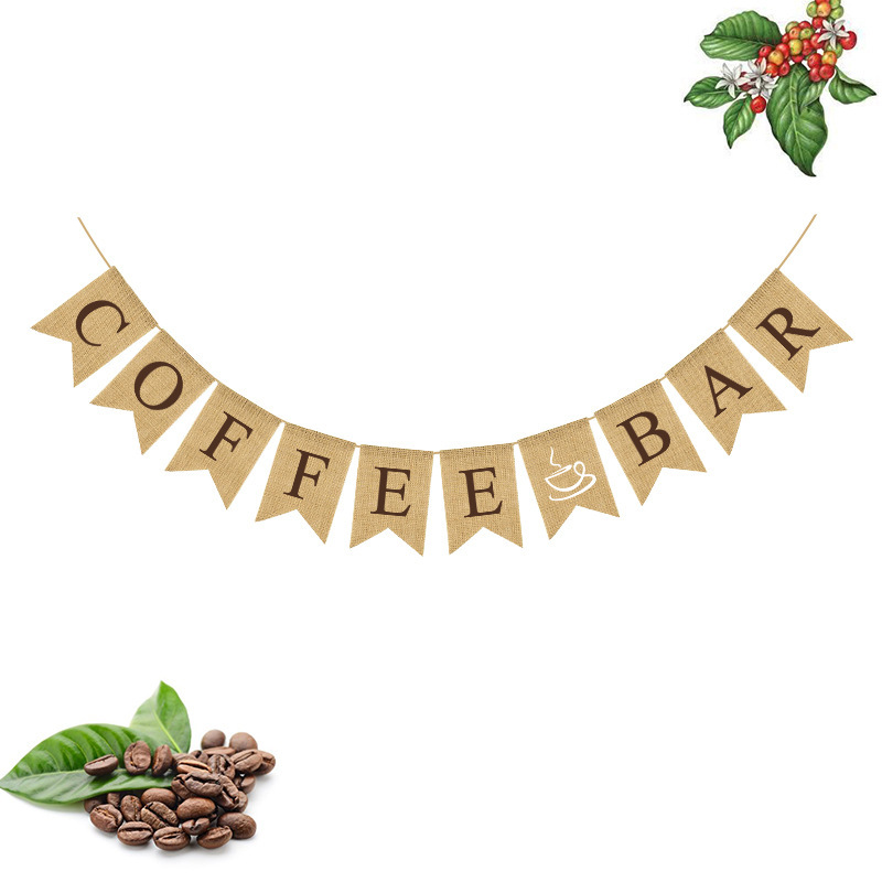 厂家直销 欧美朋友聚会 家居派对装饰拉花 COFFEEBAR 麻布燕尾旗细节图