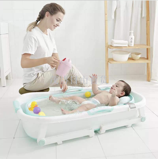 成人折叠洗澡桶婴儿泡澡儿童洗澡盆沐浴桶塑料保温浴缸家用白底实物图