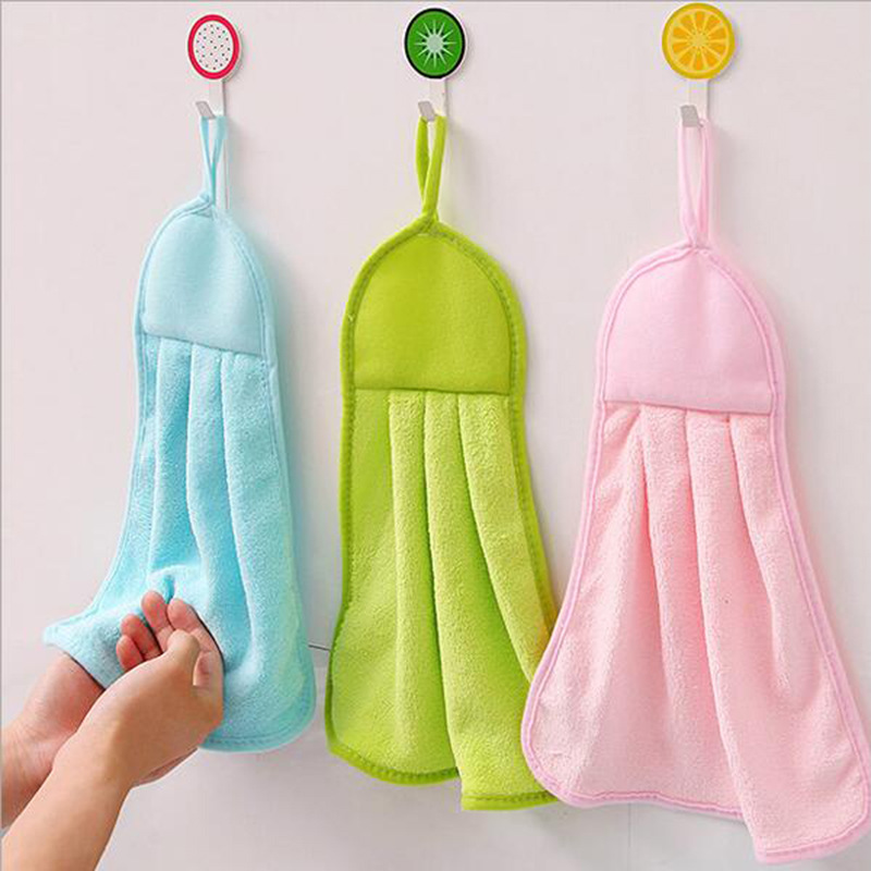 T韩国创意可爱儿童挂式搽手巾珊瑚绒擦手巾厨房超强吸水 擦手毛巾