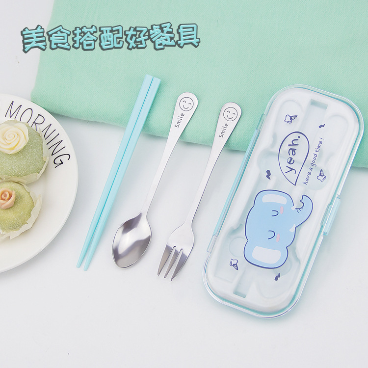 Stainless steel tableware three-piece cartoon tableware box for travel Spoon fork chopsticks portable tableware Specification drawing