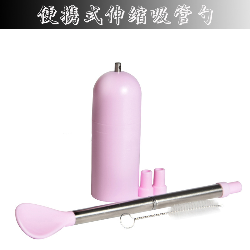 Portable telescopic straw, stainless steel straw, folding straw, silicone straw spoon, two-in-one folding straw spoon, available in multiple colors, reusable, environmentally friendly, detachable rubber straw, straw mouth Application Scenario
