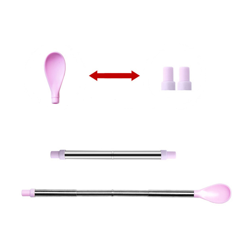 Portable telescopic straw, stainless steel straw, folding straw, silicone straw spoon, two-in-one folding straw spoon, available in multiple colors, reusable, environmentally friendly, detachable rubber straw, straw mouth details Picture