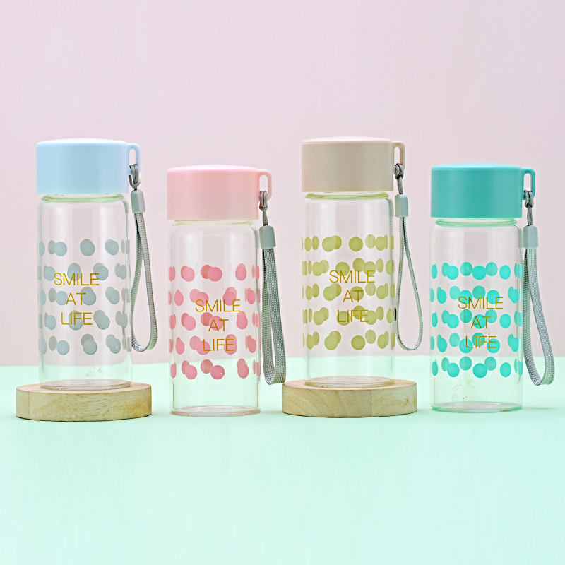 260ML simple fashion polka dot glass Student couples carry a water cup with a rope