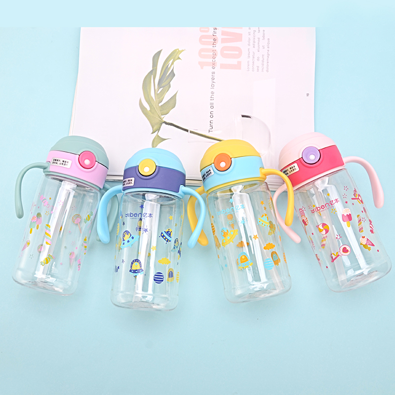 380ML亿本精灵儿童水壶吸管塑料杯手柄可爱卡通小杯子细节图