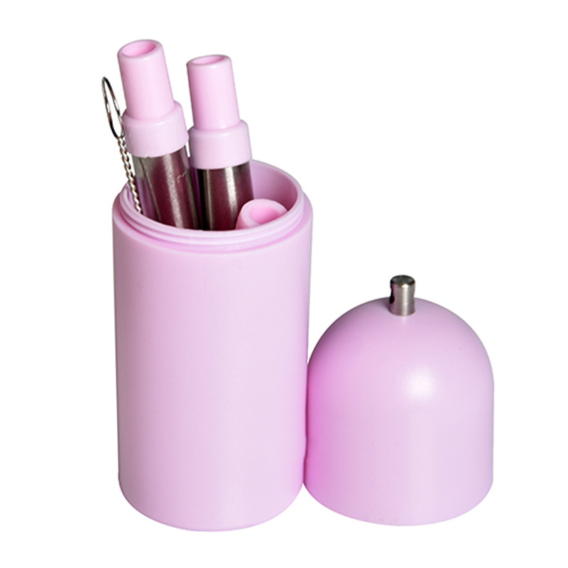 Portable telescopic straw, stainless steel straw, folding straw, silicone straw spoon, two-in-one folding straw spoon, available in multiple colors, reusable, environmentally friendly, detachable rubber straw, straw mouth Specification image