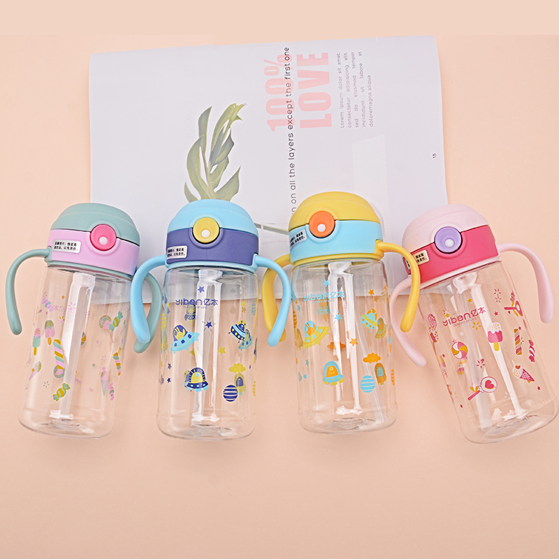 380ML亿本精灵儿童水壶吸管塑料杯手柄可爱卡通小杯子产品图
