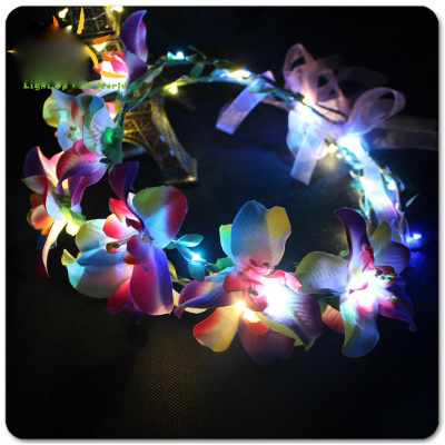 批发儿童新年礼物发光花环 LED百合花头饰 七彩闪光发箍产品图