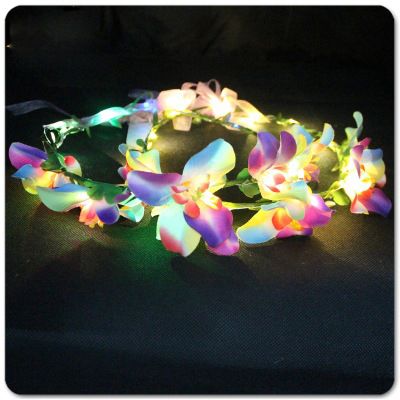 批发儿童新年礼物发光花环 LED百合花头饰 七彩闪光发箍细节图