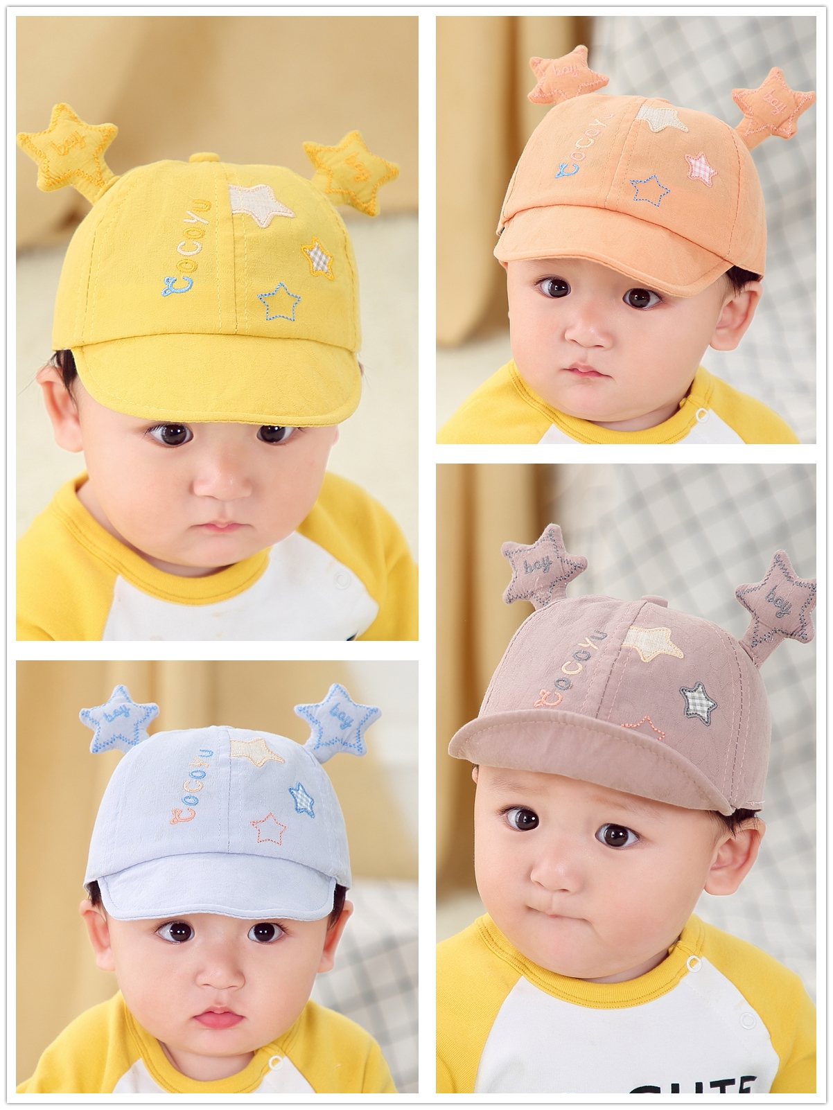 Baby Hat Baby Hat Children's Hat Star Embroidery Vertical Ears Cartoon Soft Brim Hat