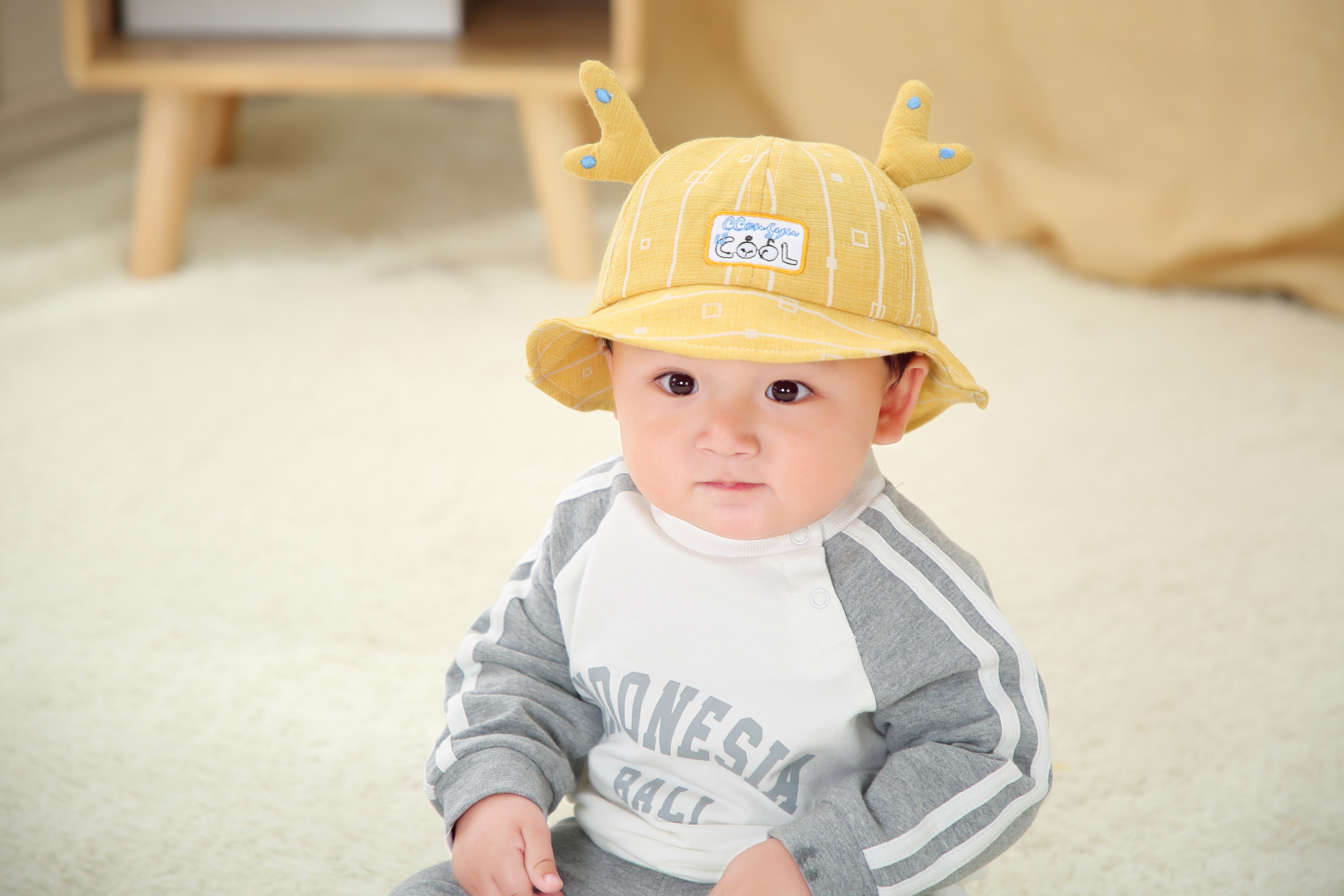 Baby caps, infant caps, children's caps, English label basin caps, antler cartoon basin caps Item Picture