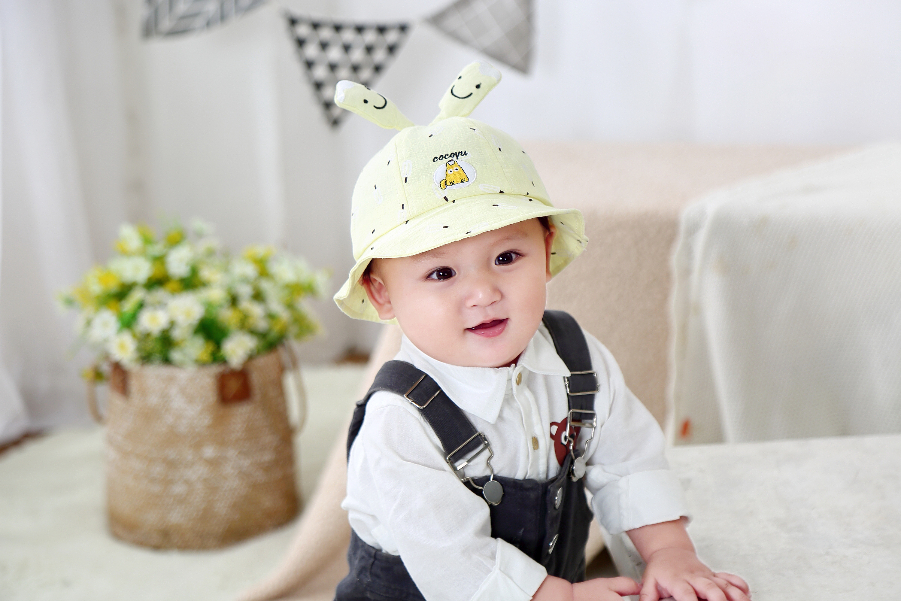 Baby caps, infant caps, children's caps, Popsicle flower caps, vertical ear cartoon basin caps Specification image