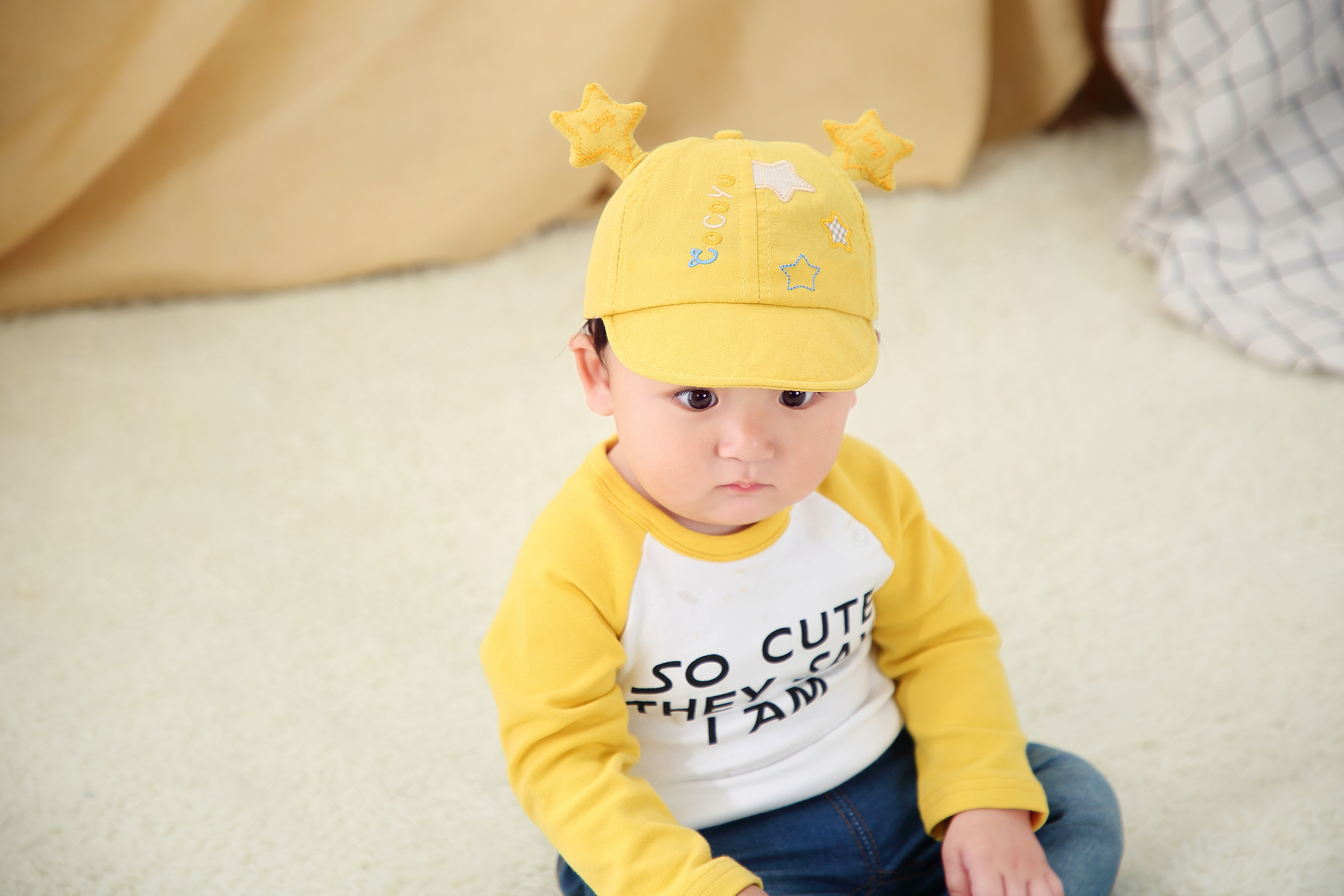 Baby Hat Baby Hat Children's Hat Star Embroidery Vertical Ears Cartoon Soft Brim Hat Item Picture