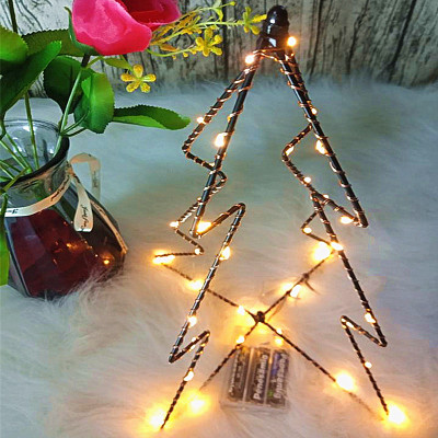 跨境专供铜线led造型灯串 爱心星星松树铁艺灯电池款圣诞节日装饰白底实物图