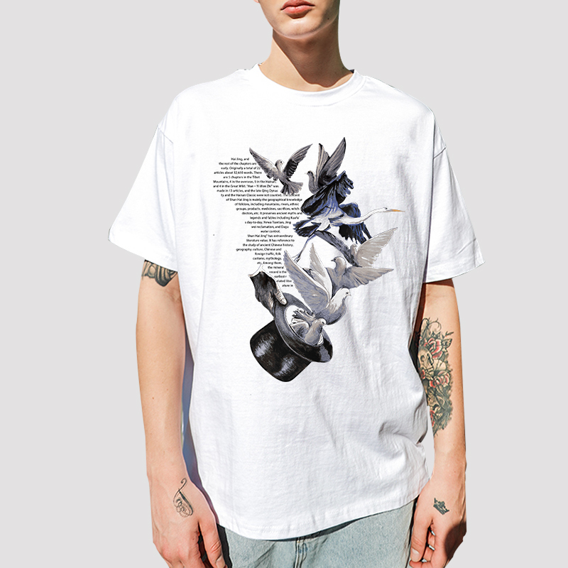 A must-have item for trendy men in Europe and America, this flat-style round-neck printed T-shirt features a pigeon pattern. Other patterns can be customized Application Scenario