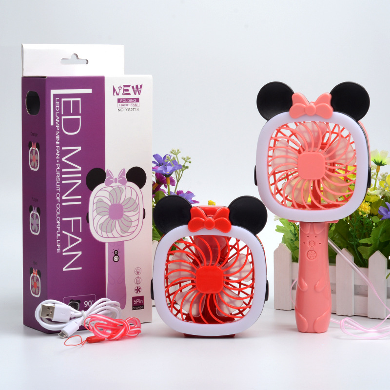 A generation of cartoon cute mini folding fan night light usb portable summer direct sales full figure