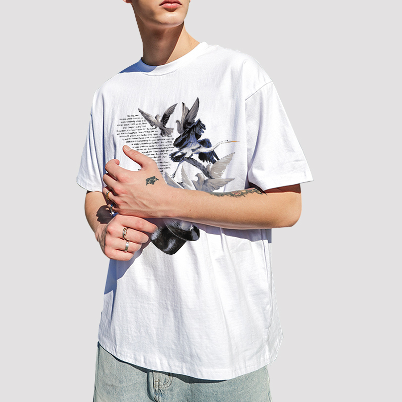 A must-have item for trendy men in Europe and America, this flat-style round-neck printed T-shirt features a pigeon pattern. Other patterns can be customized Specification image