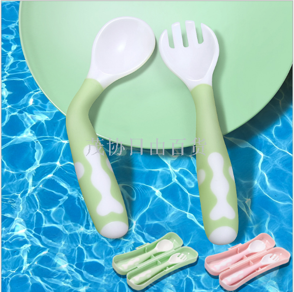 Baby learning to eat training spoon pp curved head rice spoon tilted head Children's fork spoon can be bent, curved spoon crooked handle spoon fork