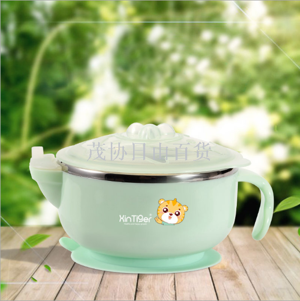 Baby 304 stainless steel water bowl feeding tableware baby insulated suction cup bowl hot support OEM