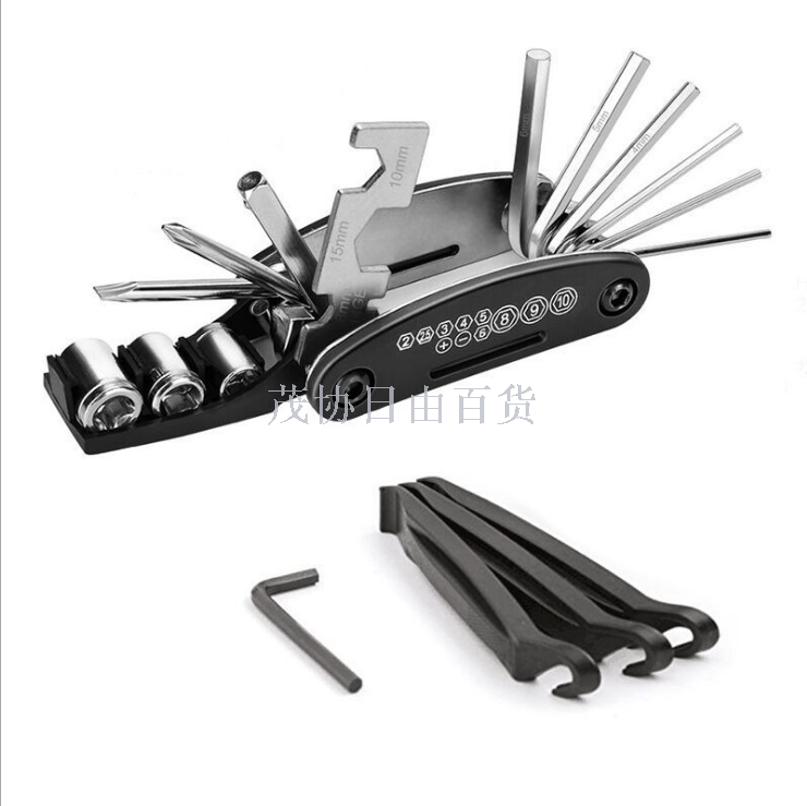 Bicycle repair combination tool 16-in-one mountain and road bike multi-functional folding repair and tire patching wrench set Item Picture