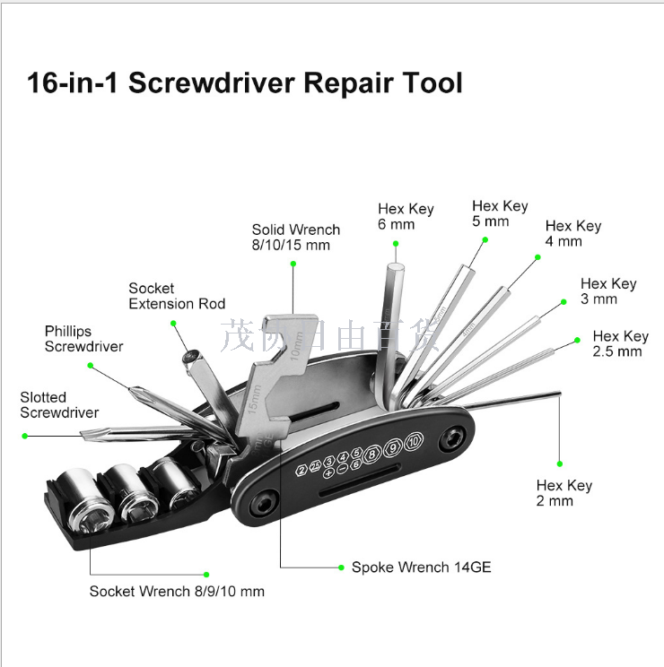 Bicycle repair combination tool 16-in-one mountain and road bike multi-functional folding repair and tire patching wrench set Application Scenario