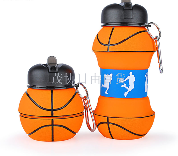标准环保硅胶水瓶 防摔防漏折叠便携硅胶杯 运动硅胶蓝球瓶