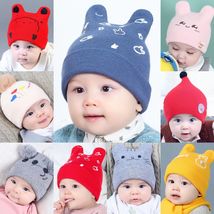 新款秋冬婴幼儿咪眼套头帽保暖帽新生儿胎帽卡通条纹儿童帽子