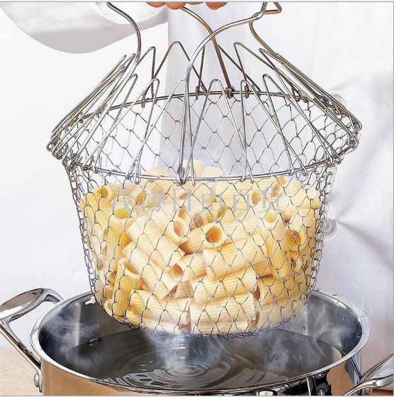 French fry basket Small fry basket Vegetable fruit filter basket Stainless steel telescopic basket Folding stainless steel fry basket