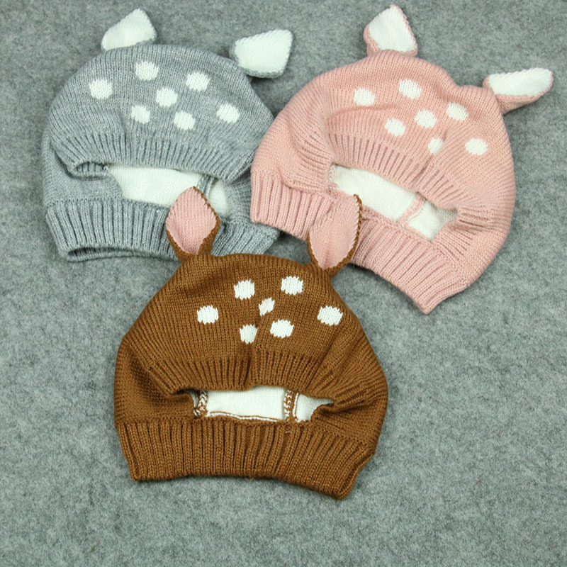 ins with the same children's knitted hat autumn and winter new polka dot two-ear baby wool warm hat fast selling hot thumbnail