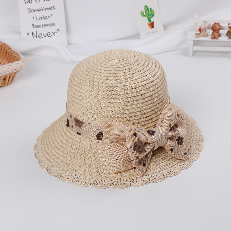 Bow children's straw hat Summer 2019 new children's sun hat Children's hat all match baby sunscreen hat details Picture