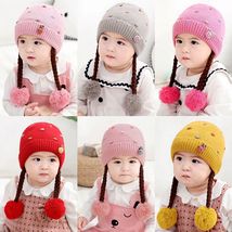 儿童帽秋冬新款毛球假发1-4岁宝宝针织帽提花加里衬舒适毛线帽潮