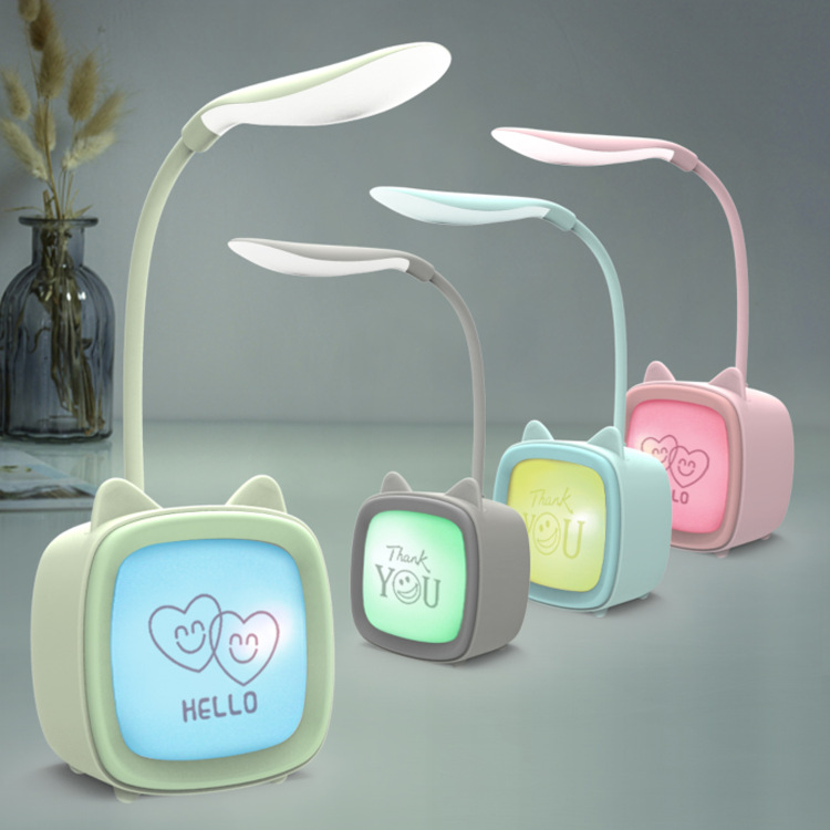 Cute pet led charging eye-protecting study desk lamp, cartoon cute rabbit, student dormitory bedside desk lamp