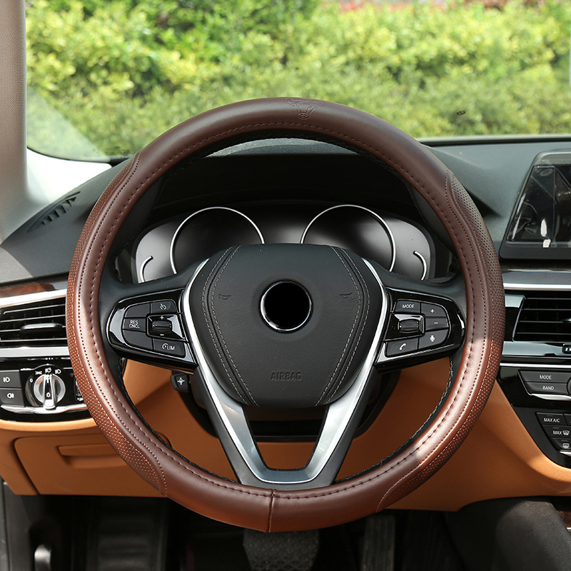 2019 nuevo estilo de venta caliente cuatro estaciones cubierta de volante de cuero de coche de cuero de vaca manga de manga artículos interiores del coche al por mayor details Picture